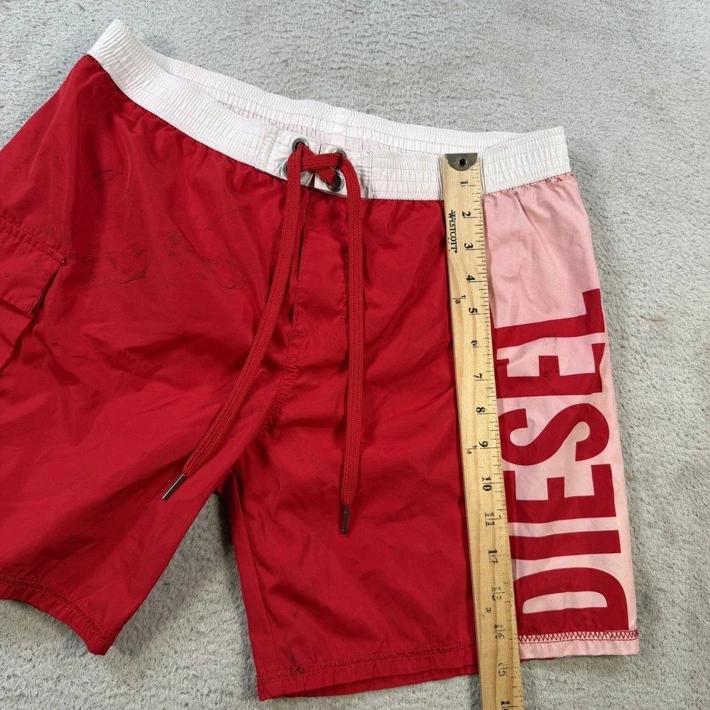 Diesel Beachwear Mens Red Elastic Waist Pockets Swim Shorts Size Large